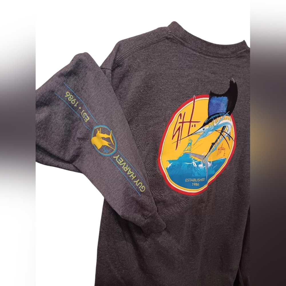 Guy Harvey Dark Gray Long Sleeve with Vibrant Graphic - Picture 3 of 3